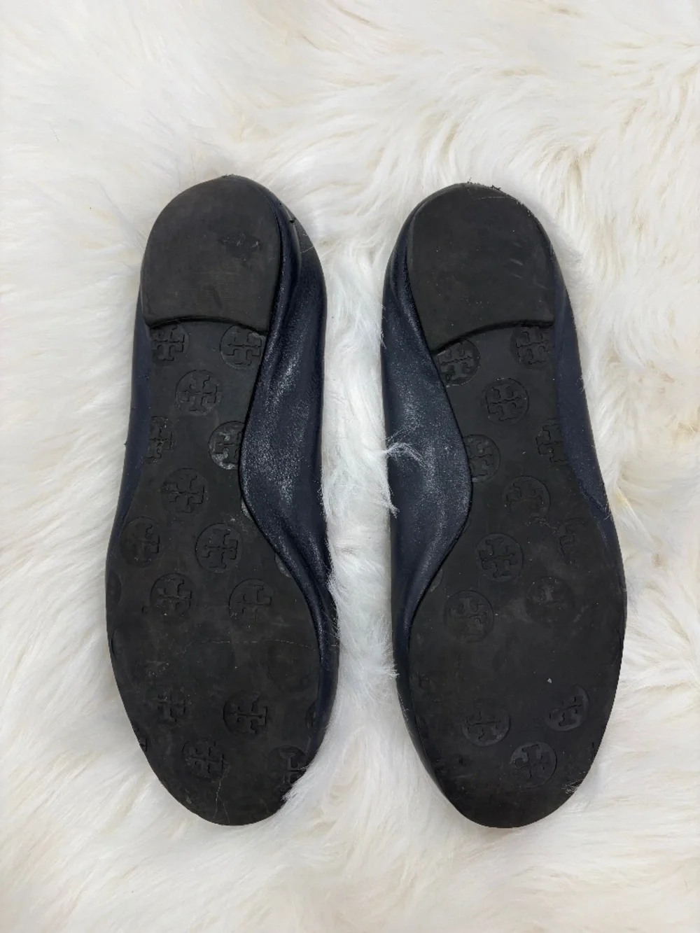 Tory Burch Minnie Travel Ballet Flats - Size 9 - Dark Blue Leather